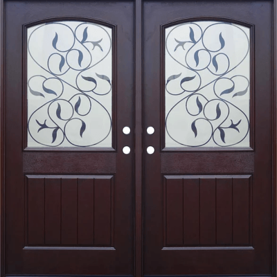 Dark Walnut Double Exterior Fiberglass Door FM200I