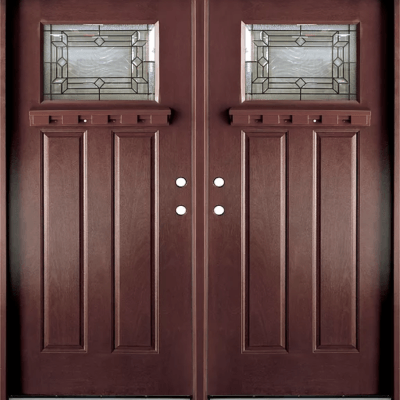 Dark Walnut Double Exterior Fiberglass Door FM300