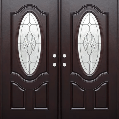 Dark Walnut Double Exterior Fiberglass Entry Door FM800