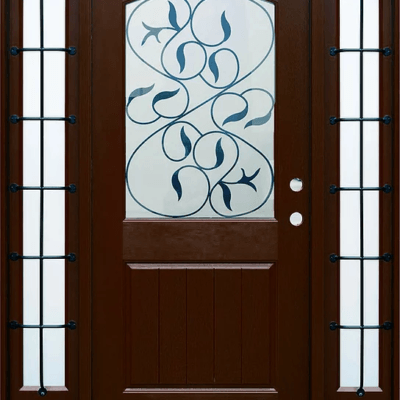 Dark Walnut Single Exterior Fiberglass Door Two Sidelites FM200I