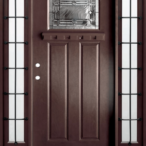 Dark Walnut Single Exterior Fiberglass Door Two Sidelites FM300