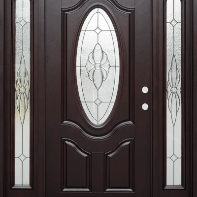 Dark Walnut Single Exterior Fiberglass Door Two Sidelites FM800