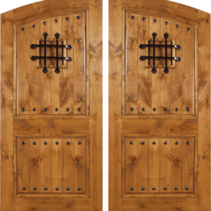 Knotty Alder Double Wood Exterior Doors Speak Easy Clavos ARA662SC