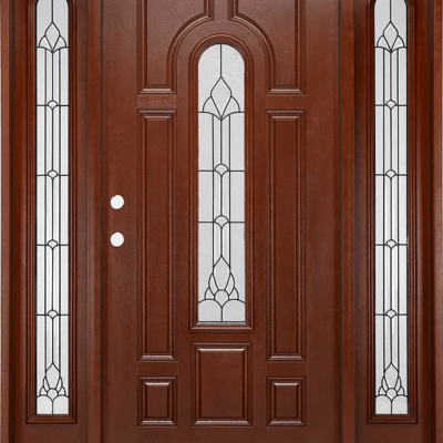 Mahogany Single Exterior Fiberglass Entry Door Two Sidelites FM 280