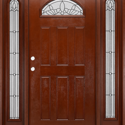 Mahogany Exterior Fiberglass Single Door Two Sidelites FM 285