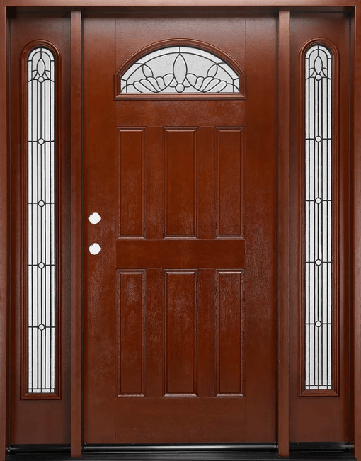 FM 285 Mahogany Exterior Fiberglass Single Door Two Sidelites ...