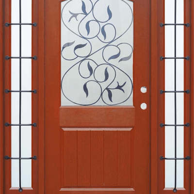 Mahogany Single Exterior Fiberglass Door Two Sidelites FM200I