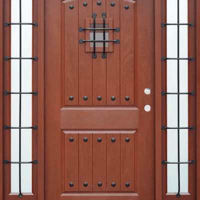 Mahogany Single Exterior Fiberglass Door Two Sidelites FM200W