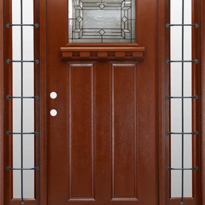 Mahogany Single Exterior Fiberglass Door Two Sidelites FM300