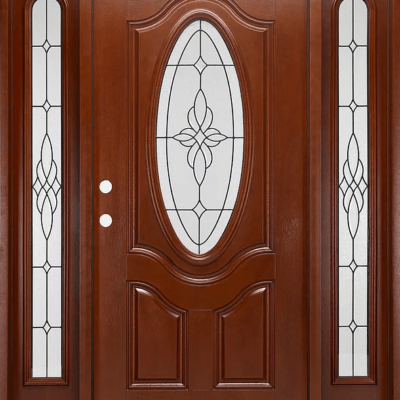 Mahogany Single Exterior Fiberglass Door Two Sidelites FM800