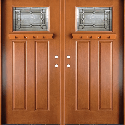 Medium Walnut Double Exterior Fiberglass Door FM300
