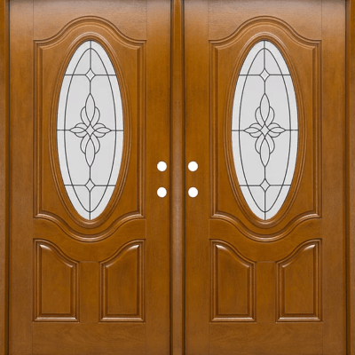 Medium Walnut Double Exterior Fiberglass Entry Door FM800