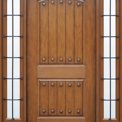 Medium Walnut Single Exterior Fiberglass Door Two Sidelites FM200PP