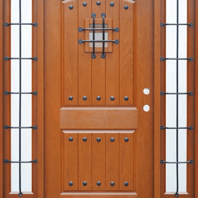 Medium Walnut Single Exterior Fiberglass Door Two Sidelites FM200W