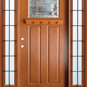 Medium Walnut Single Exterior Fiberglass Door Two Sidelites FM300