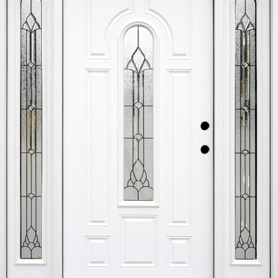 White Single Exterior Fiberglass Entry Door Two Sidelites FM 280