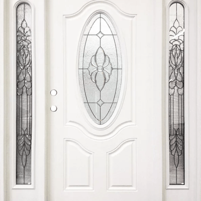 White Single Exterior Fiberglass Door Two Sidelites FM800