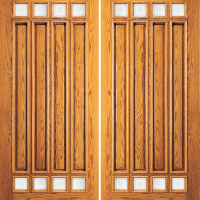 Red Oak Double Unique Entry Wood Exterior Door 114