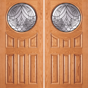 Red Oak Double Unique Entry Wood Exterior Door 54-A