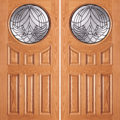 Red Oak Double Unique Entry Wood Exterior Door 54-A