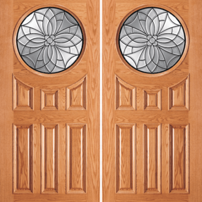Red Oak Double Unique Entry Wood Exterior Door 54-B
