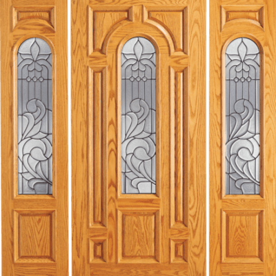 Red Oak Single Unique Entry Wood Exterior Door 525-A