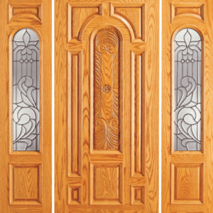 Red Oak Single Unique Entry Wood Exterior Door 525-CP