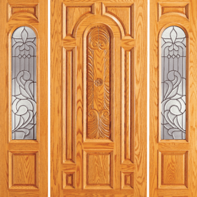 Red Oak Single Unique Entry Wood Exterior Door 525-CP