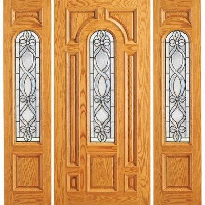 Red Oak Single Unique Entry Wood Exterior Door 525-D