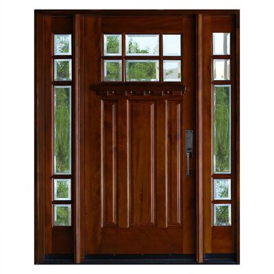 Mahogany Double Exterior Fiberglass Door MK Huntington 1d 2s
